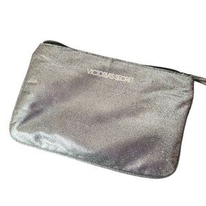 Victoria's‎ Secret Metallic Silver Makeup Cosmetic Bag Pouch Travel Accessory